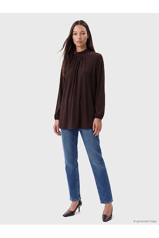 Lcw Everyday Kahverengi Soft Touch Büzgülü Kadın Tunik