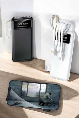 20.000 Mah Led Işıklı Lcd Ekran Usb Girişli Type-c Lightning Powerbank Çok Renkli