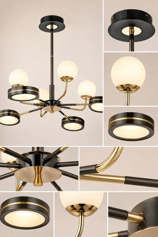 8'li Modern Premium Siyah Gold 3 Renkli Ledli Sarkıt Avizesi Salon Mutfak Oturma Odası Modelleri 72w