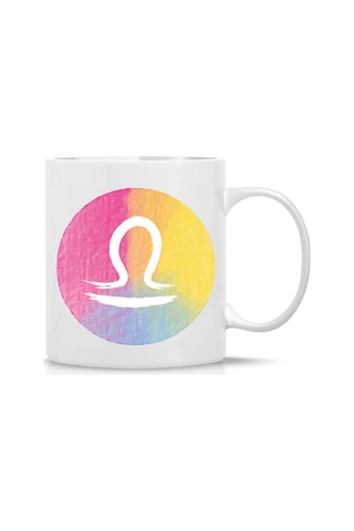 Terazi Burcu Kupa Renkli Burç Tasarımı Özlü Sözlü Hediye Kupa Astroloji Temalı Bardak Beyaz