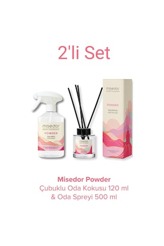 Misedor Powder Çubuklu Oda Kokusu 120 ML + Oda Spreyi 500 ML
