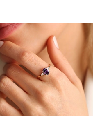 Ametist Taşlı Altın Yüzük T12551 Renkli