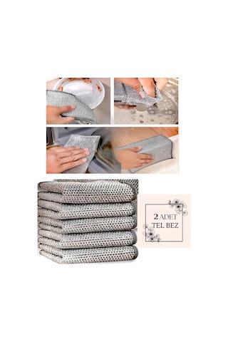 Yayke Çok Amaçlı Tel Bez Mikrofiber Inox Bez Telli Bulaşık Bezi 2'li 20 x 20 CM
