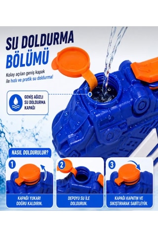 27 Cm Pompalı Büyük Su Tabancası - 600 Ml Su Kapasiteli Geniş Hazneli Yaz Oyuncağı Su