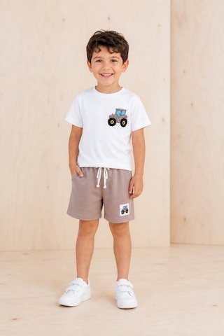 Eray Alp Kids Erkek Çocuk Beyaz Baskılı Traktör Tişört Şort Takımı Yazlık Günlük Model