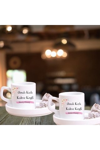 İsme Özel Anne Kız Tasarımlı Türk Kahve Fincanı Seti