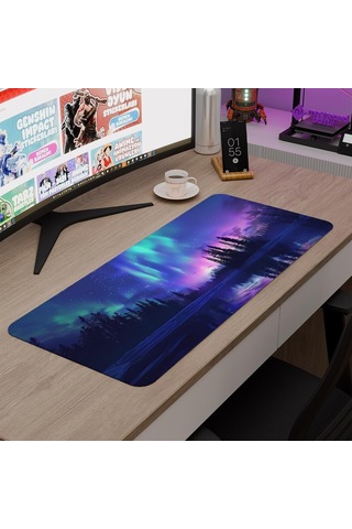 Aurora Kuzey Işıkları Gaming Mouse Pad Kauçuk Kaymaz Taban Mousepad V4, 70x30 Xl