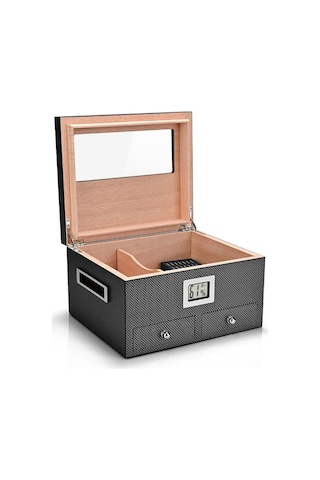 Falconetti Sedir Ağacı Camlı Çekmeceli Humidor Puro Kutusu Rd13