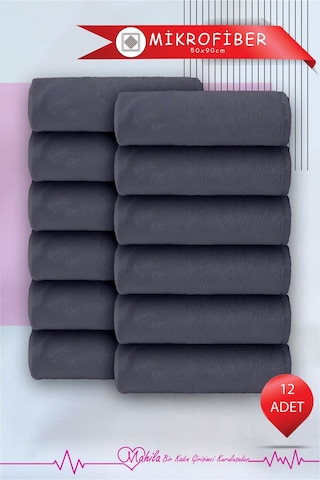 12 Adet 50x90 Mikrofiber Havlu, Premium Havlu, Spor Havlusu, Fitness Havlusu, Berber Kuaför Havlusu Gri
