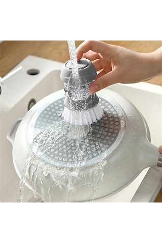 Innoshop Soap Dispenser Kitchen Brush Sıvı Deterjan Hazneli Bulaşık Fırçası ve Stand Gri