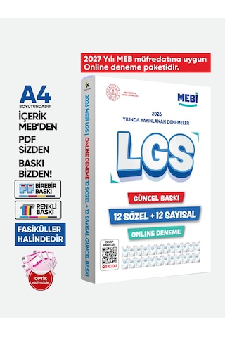 LGS 8.Sınıf MEBi ONLİNE 1.2.3.4.5.6.7.8.9.10.11.12. Deneme Türkiye Geneli Paket PDF BASKI ÜCRETİ