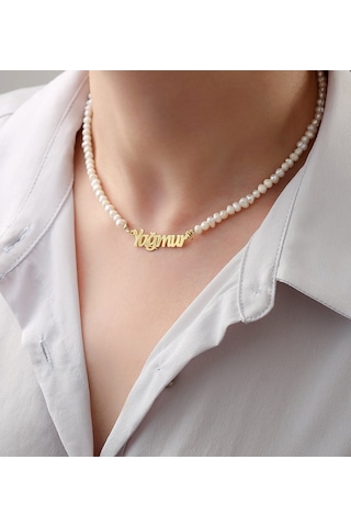 Vaoov 925 Ayar Gümüş Isimli Kadın Hediye Inci Kolye