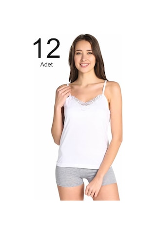 Tutku Kadın Beyaz 12'li Paket İp Askılı Güpürlü Atlet Elf568t0139ccm12 001