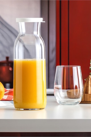 LAV Fonte Cam Karaf Tekli 1,2 L Beyaz Silikon Kapaklı (Sürahi )