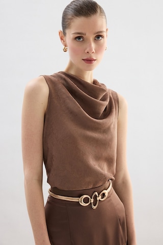 Sateen Degaje Yaka Bluz - Vizon-136756 VİZON