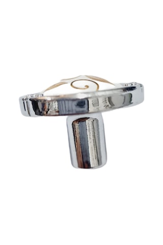 Porselen Düğme Kulp Metal Krom Beyaz Desenli / 5 Adet Gümüş