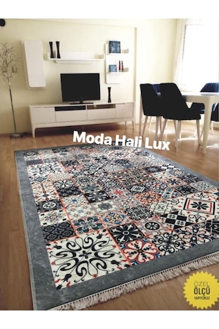 Gri Kaymaz Tabanlı Makinede Yıkanabilir Halı Kilim Yolluk