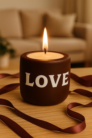 Dekoratif Kokulu Mum Love Kahverengi