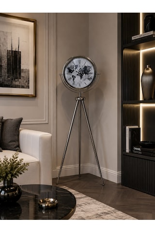 Krom Zaman Atlası 150 X 45 Cm Metal Duvar Saati Diğer