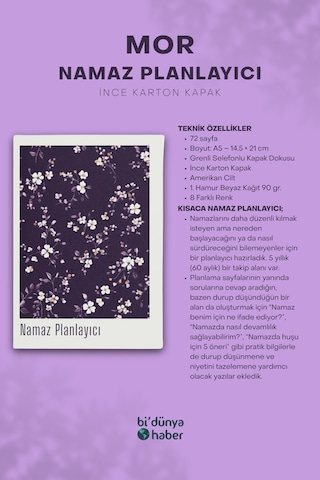 5 Yıllık Namaz Planlayıcı Defterim - Mor Çok Renkli