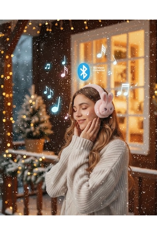Şarjlı Kablosuz Tavşan Tasarımlı Bluetooth Kulaklık Tf Kart Girişli - Lisinya