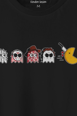 Unisex T-shirt Among Us Pacman Hallowen Korku Film Oyun Siyah Baskılı Tişört 001