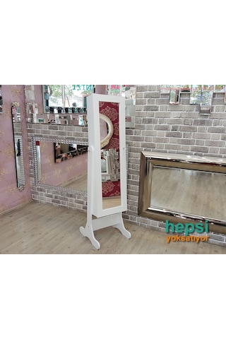 Ayna Denizi Klasik Model Beyaz Renk Ayaklı Boy Aynalı Takı Dolabı