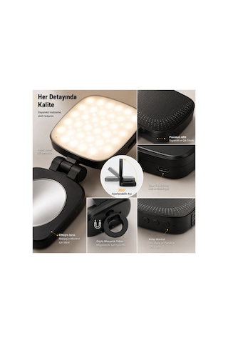 Xk-fl05 Magsafe Uyumlu Aynalı Mini Led Fill Light Taşınabilir Telefon Standı Fotoğraf Ve Video Işığı - Siyah