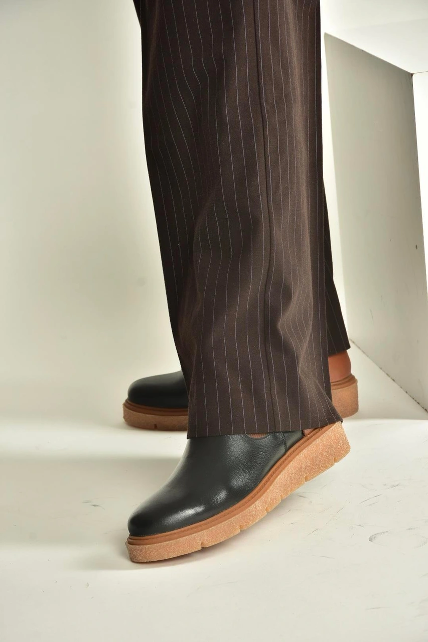 Fox Shoes V555115103 Siyah Hakiki Deri Kalın Tabanlı Kadın Bot Siyah-hakiki Deri
