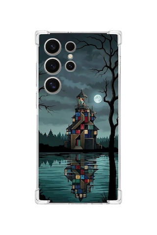 Printify Samsung Galaxy S25ultra İle Uyumlu Simya Serisi Gölge Ve Cam Tasarımlı Uv Baskılı Köşe Korumalı Antişok Kılıf Şeffaf
