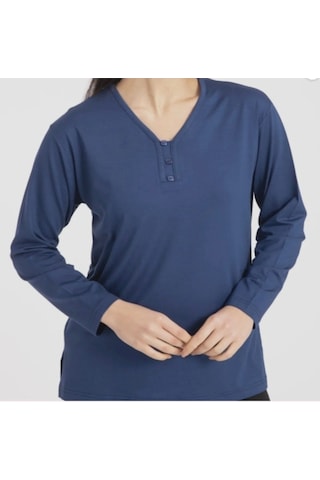 Likralı Turlu Viskon V Yaka Anne Penye Bluz Mavi