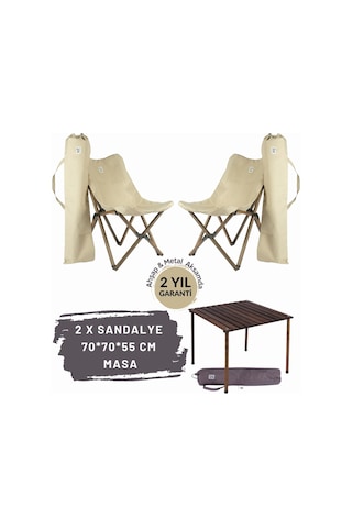 Bag The Joy Ahşap Masa Sandalye Seti Antrasit - Bej - 70 70 55cm Antrasit