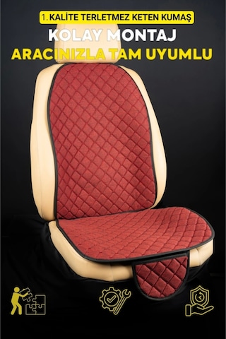 Hyundai Accent Era 2005-2011terletmez Kaymaz Keten Oto Minder Kılıf Komple Set 7 Parça Kırmızı Ön Ve Arka
