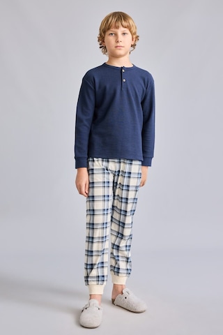 Defacto Regular Fit Henley Yaka Waffle Üst Ekose Alt 2li Pijama Takımı Erkek Çocuk I1444a826aunv256 Lacivert-nv256