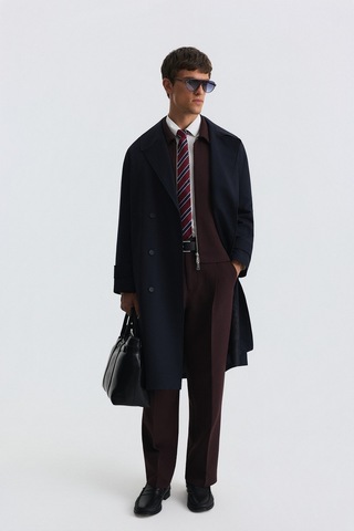 Antioch Uzun Relaxed Fit Trençkot Lacivert