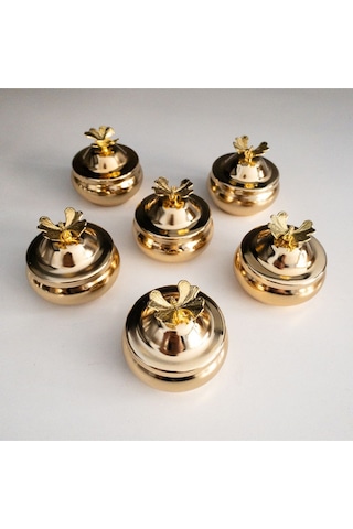 6'lı Gold Kelebekli Tombik Lokumluk, Çay Ve Kahve Yanı Sunumluk, Şekerlik, Drajelik Gold