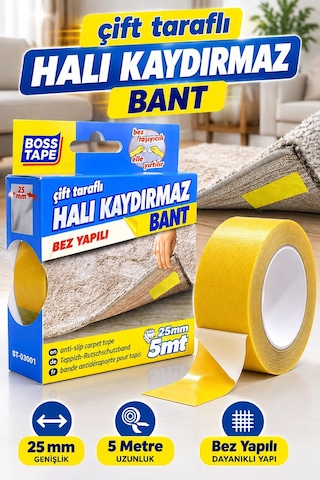 Çift Taraflı Halı Kaydırmaz Bant 25 Mm 5 Metre Bez Yapılı Halı Sabitleme Bandı Çift Taraflı Halı Kaydırmaz Bant 25 Mm 5 Metre Bez Yapılı Halı Sabitleme Bandı