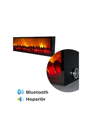 Arif Şömine Dekoratif Elektrikli Yapay Şömine - 160x40x15 Cm - Kumandalı, Bluetooth Özellikli