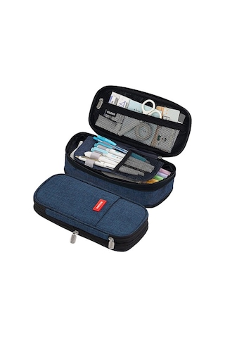 Genişletilebilir Büyük Kapasiteli Okul Ve Ofis Kalem Kutusu, Çok Bölmeli Pratik Kalemlik, Dayanıklı Kalem Organizer MAvi