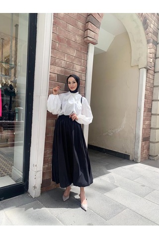 Etks002 Arkadan Fermuarlı Balon Etek Siyah