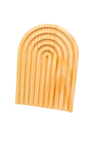 2'li Set Gökkuşağı Desenli Ahşap Oymalı Dekoratif Sunumluk Tepsi Kahverengi