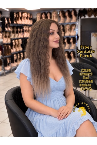 Afro Dalgası Peruk Fiber Sentetik Açık Küllü Kumral Bal Köpüğü Ombre