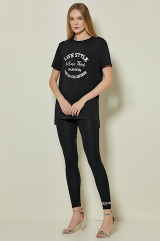 Baskılı Siyah Modal Tayt Siyah