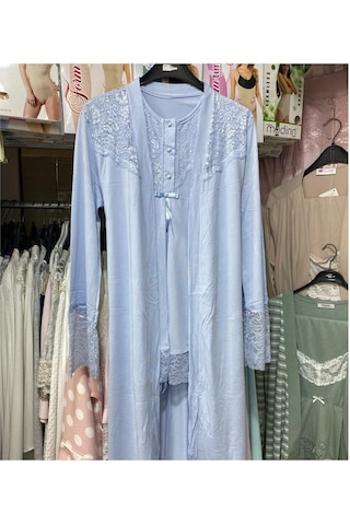Nehirsel 3022 Mavi Hamile Lohusa 3 Lü Pijama Sabahlık Tk 001