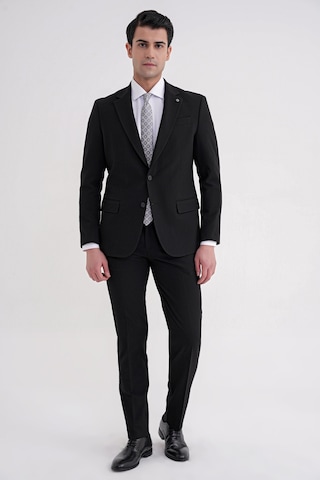 Efor Slim Fit Çift Yırtmaç Gofre Kumaş Esnek Siyah Spor Takım Elbise Tk 940 Siyah