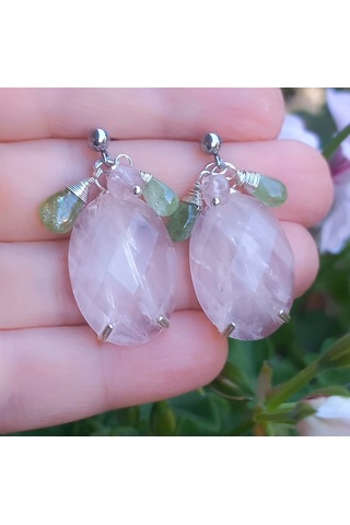 2787 Pembe Kuvars Zebercet El Yapımı Çelik Aparatlı Küpe Açık Pembe