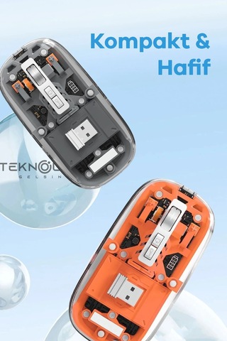 Bay Bluetooth Usb Çift Modlu Sessiz Mouse, Şeffaf Mıknatıslı Kapaklı, Type-c Şarjlı, Dpı Ayarlı, Kablosuz 10m