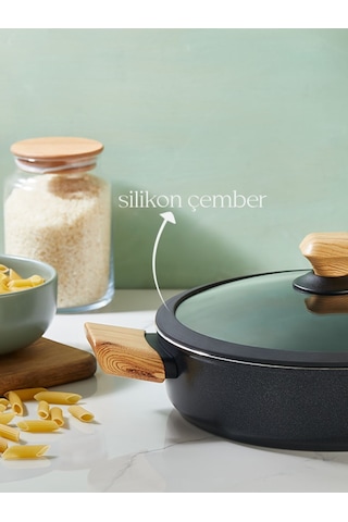 Auris 28 Cm Basık Tencere Siyah