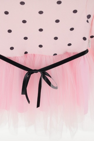 Noble Kids Kız Çocuk Uzun Kollu Puantiyeli Tül Etek Elbise Pembe Pudra