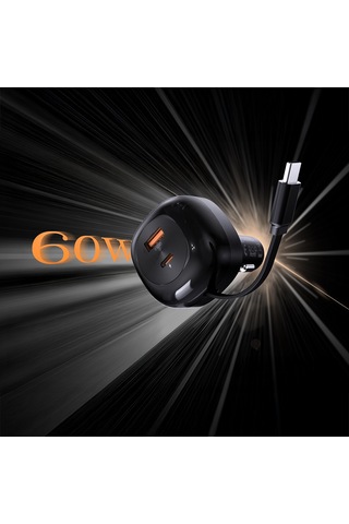 Lenyes Ca59 Pd 60w Type-c Kablolu Hızlı Şarj Özellikli Type-c + Usb-a Portlu Araç Şarj Aleti Siyah